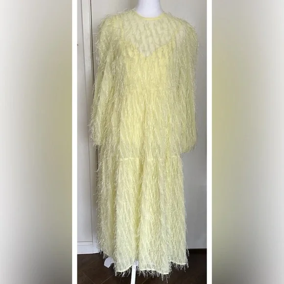 Asos Design Women’s Tiered Midi Dress Fluffy Texture Pale Yellow Size 6 Lined - Picture 14 of 15